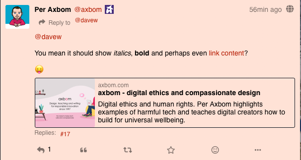 Screenshot of Per Axbom's post, showing that the word