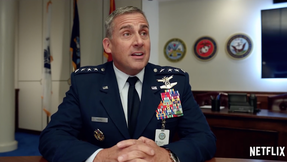 Steve Carell as General Mark Naird in the Netflix series Space Force. The show is a workplace comedy-drama series that centers on a group of people tasked with establishing the sixth branch of the United States Armed Forces, the United States Space Force. Season One follows the efforts of General Mark Naird (Carell) to get