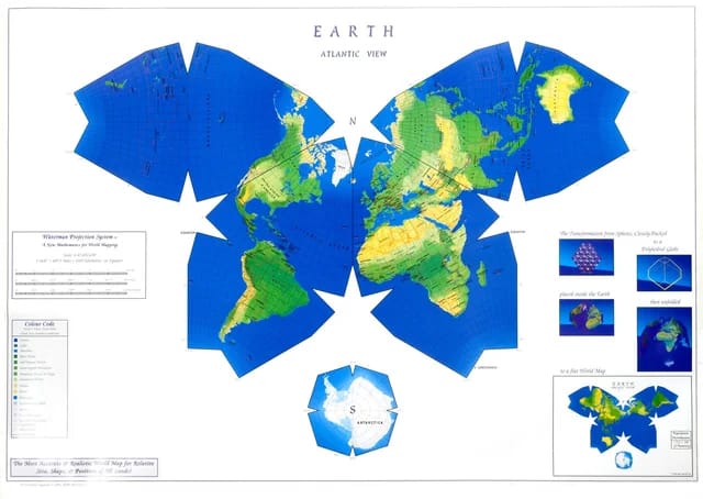 A map of the world in the shape of a butterfly. Read more about how the Waterman Butterfly projection is calculated on Wikipedia.