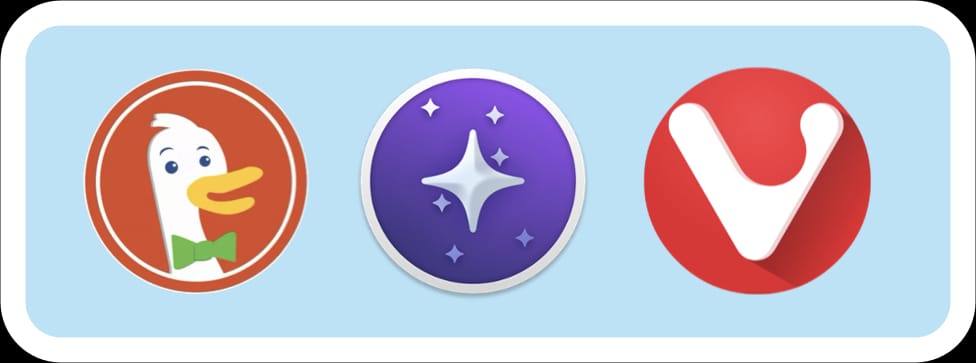 Icons for three web browsers: DuckDuckGo, Orion and Vivaldi.
