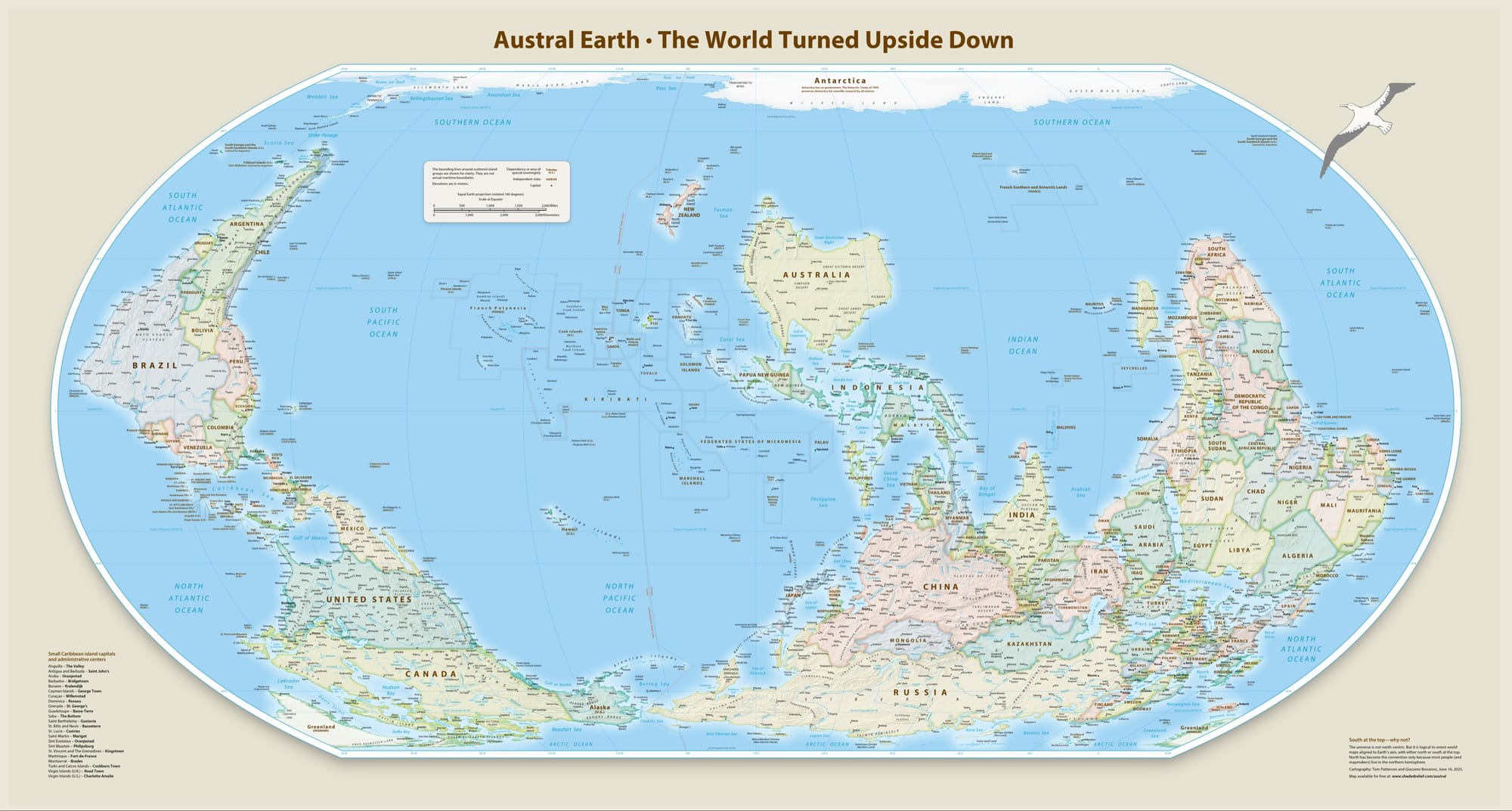Equal-Area Map centered on Oceania - South at Top